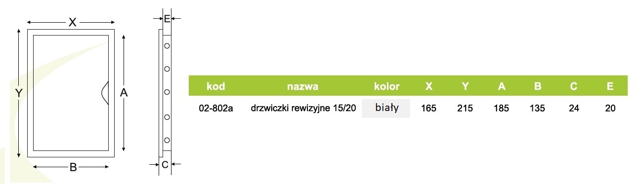 Drzwiczki rewizyjne rysunek techniczny wymiarowanie 15/20 airRoxy